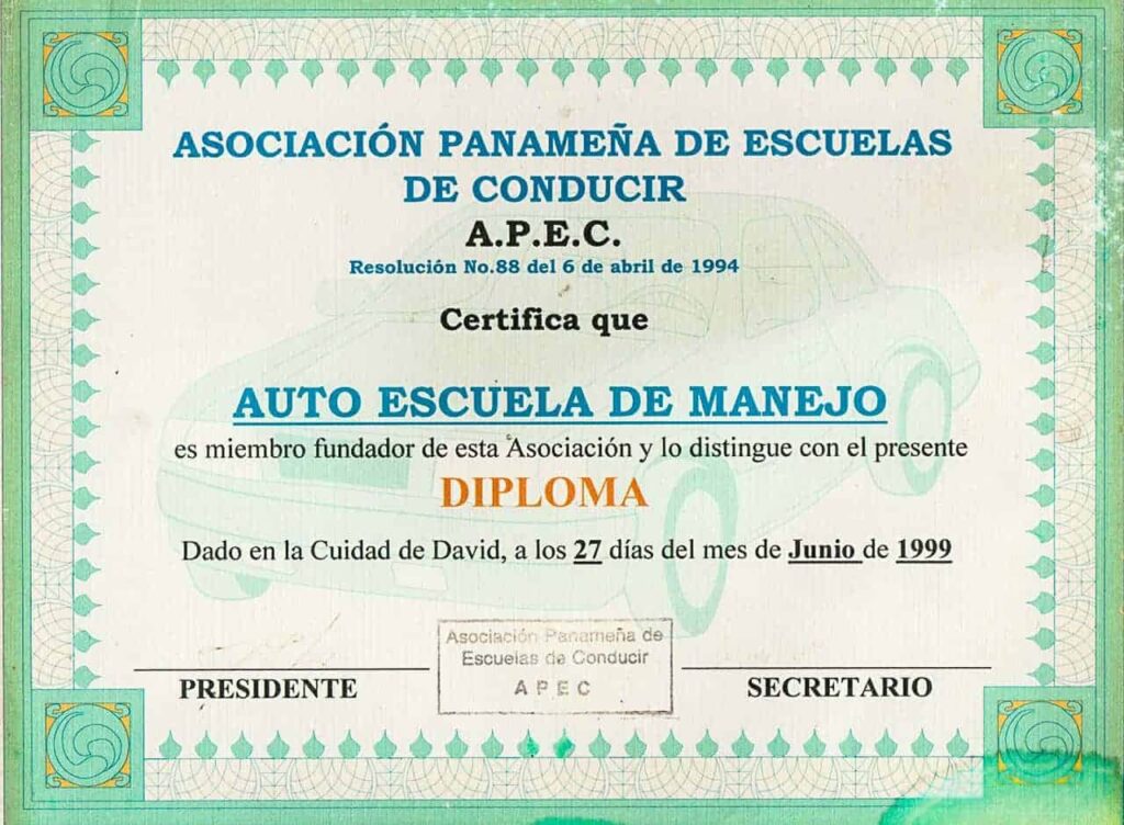 Vigencia del Certificado de Manejo en Panamá
