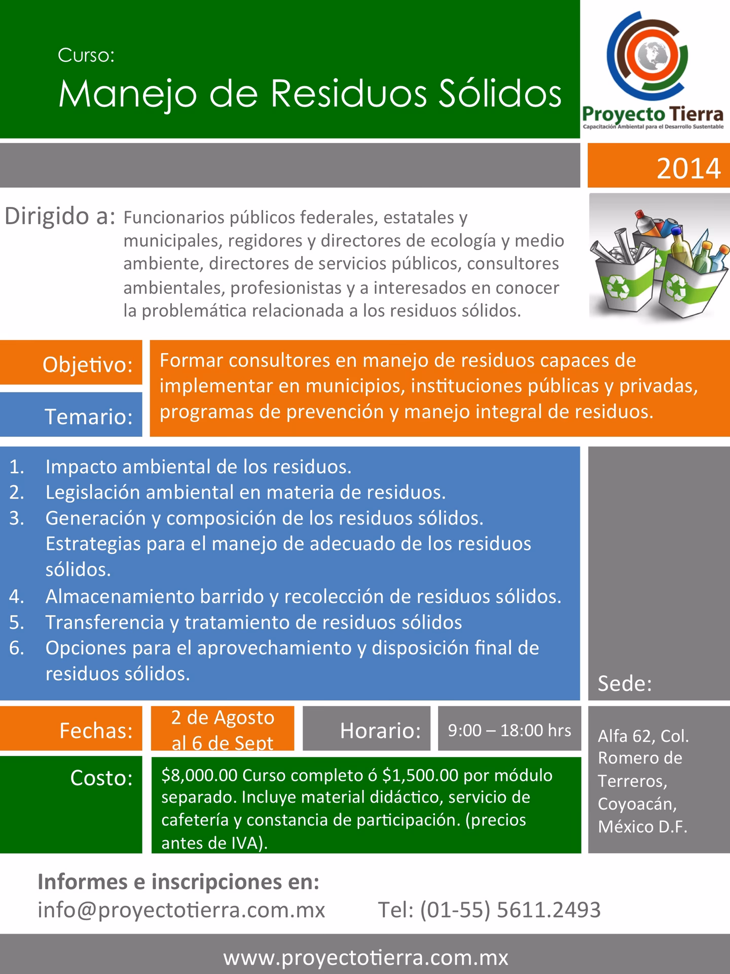 ¿Cuáles son las 3 actividades principales de manejo de residuos?