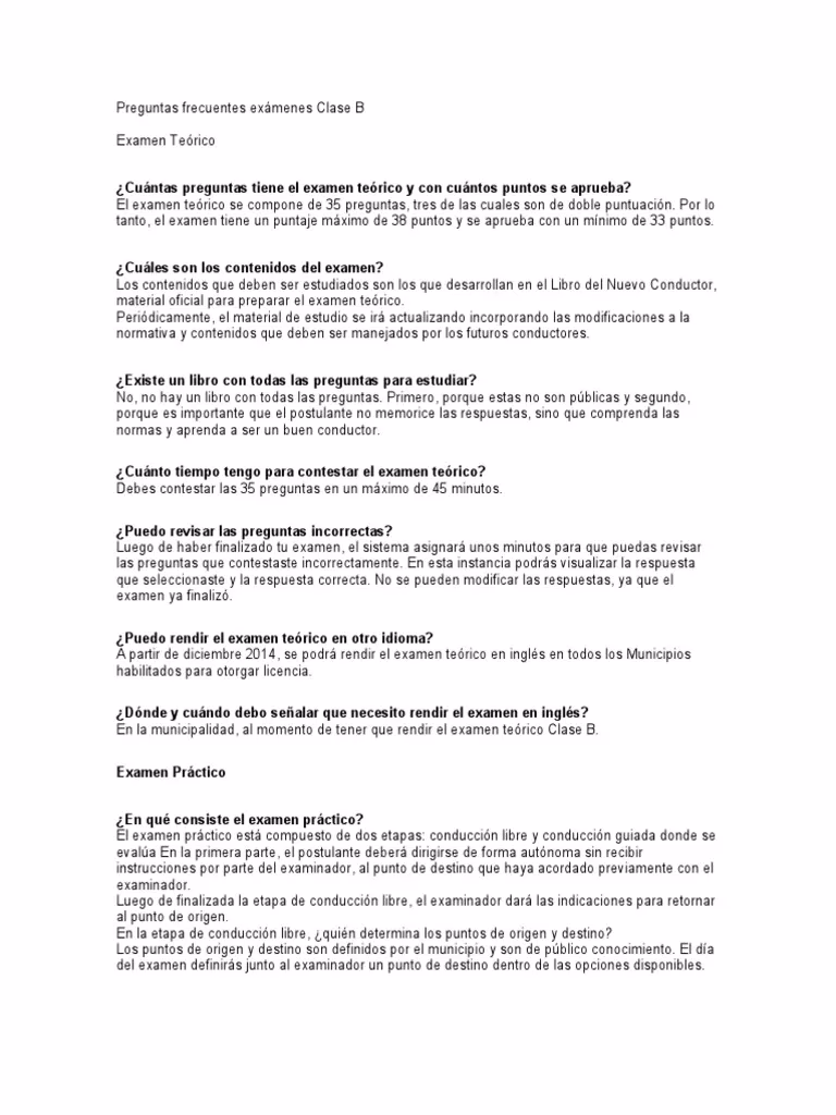 ¿Cuántas preguntas toman para sacar la licencia tipo B?